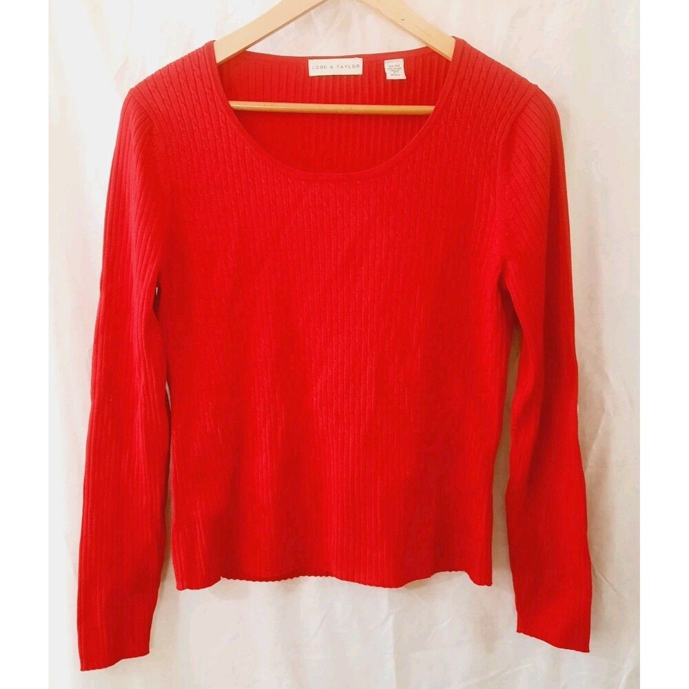 Lord & Taylor Womens Large Silk Blend Longsleeve Sweater Red